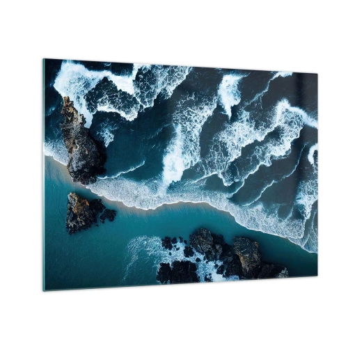 Tablou pe sticlă - Valurile mării se izbesc de coasta stâncoasă - 70x50cm - Înfășurate în valuri - Decorațiune modernă pentru perete pentru living și dormitor ARTTOR