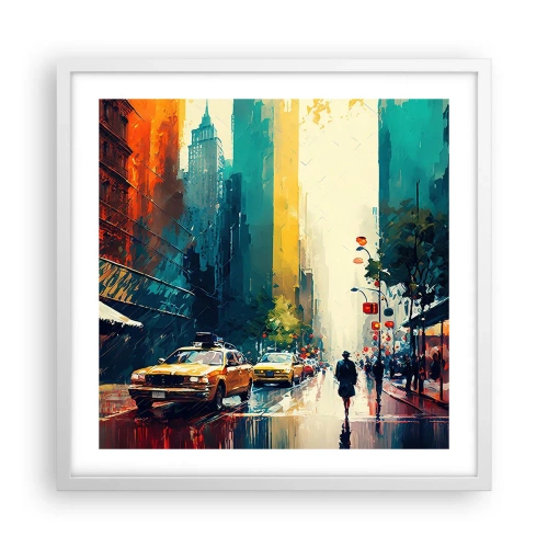 Poster în ramă albă - New York - aici și ploaia este colorată - 50x50 cm