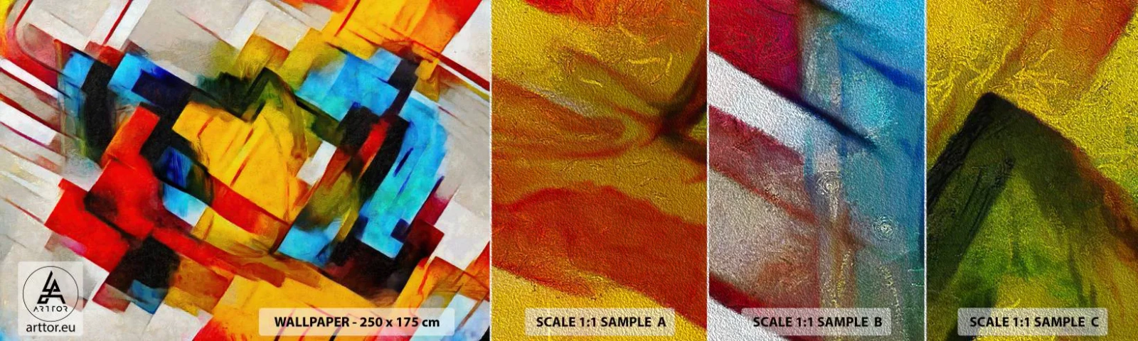 Mostră tapet Premium Sand - Sandviș multicolor - Abstracția, Cubism, Bucată - 100x30 cm