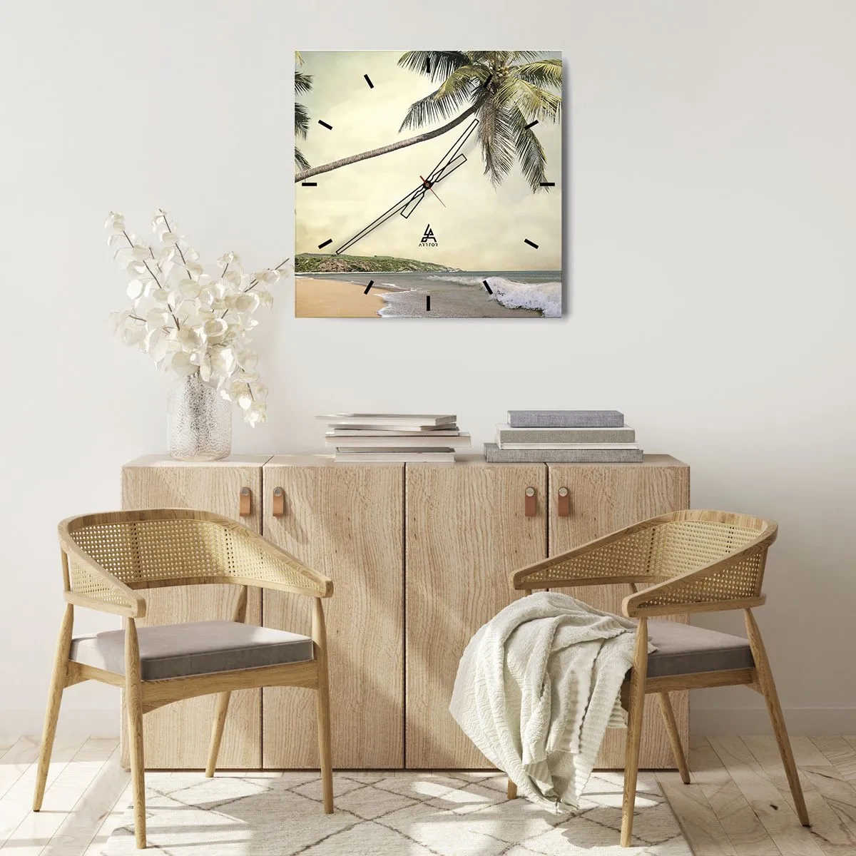 Ceas de perete - Ceas pe sticlă - Vis tropical - 40x40 cm