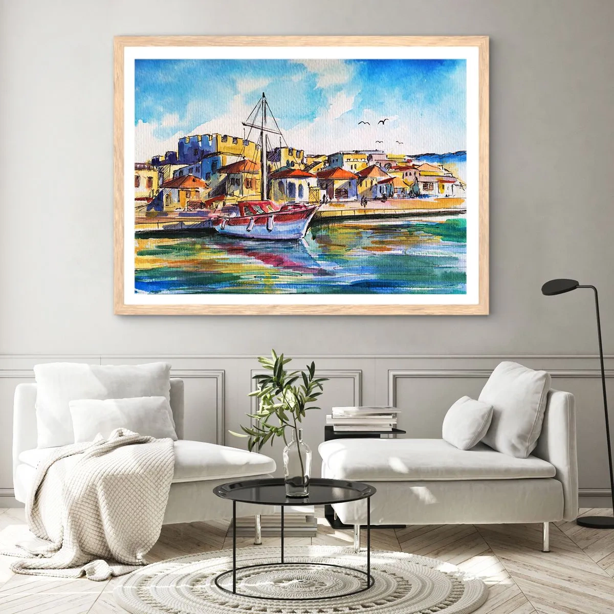 Poster în ramă de stejar deschis - Curcubeu după-amiază - 100x70 cm