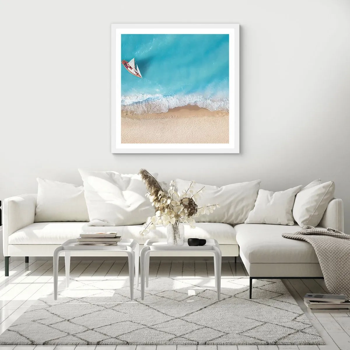 Poster în ramă albă - La frontieră dintre albastru și auriu - 60x60 cm