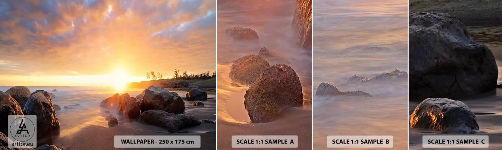 Mostră tapet autocolant Deluxe Sticker - Briză luminoasă de seară - Peisaj, Mare, răsărit - 100x30 cm