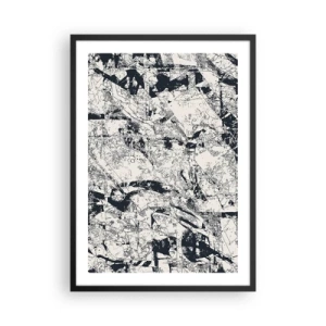 Poster în ramă neagră - Compoziție texturată abstractă alb-negru - 50x70cm - Întrepătrunderea contrariilor - Decorațiune modernă pentru perete pentru living și dormitor ARTTOR