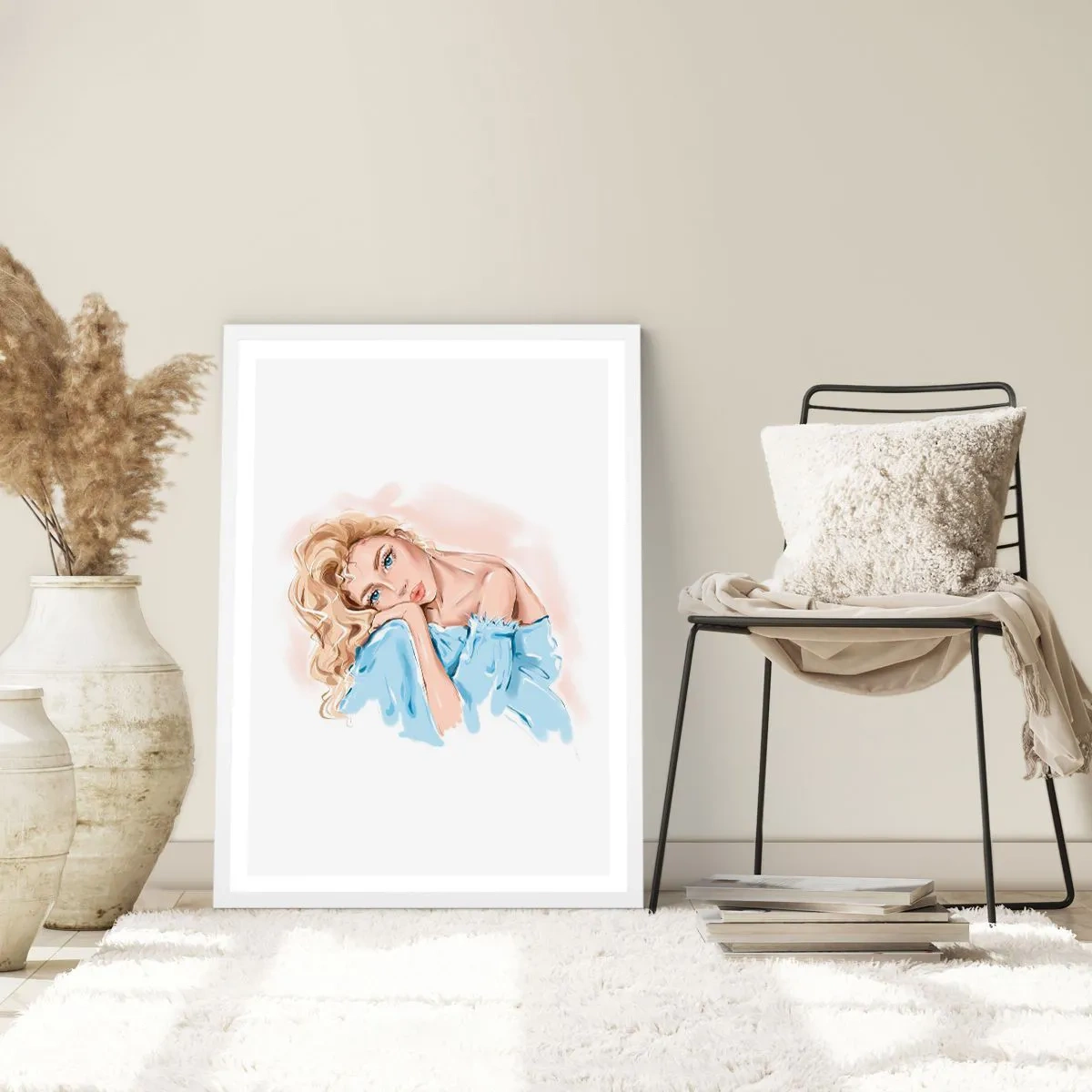 Poster în ramă albă - Scufundată în vis albastru - 61x91 cm