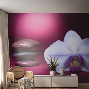 Tapet Premium Canvas - Un studiu al prospețimii în mov - Flori, spa, Pietre - 250x175 cm