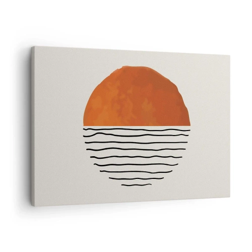 Tablou pe pânză Canvas - Un apus de soare minimalist peste linii asemănătoare valurilor - 70x50cm - În stil japonez - Decorațiune modernă pentru perete pentru living și dormitor ARTTOR