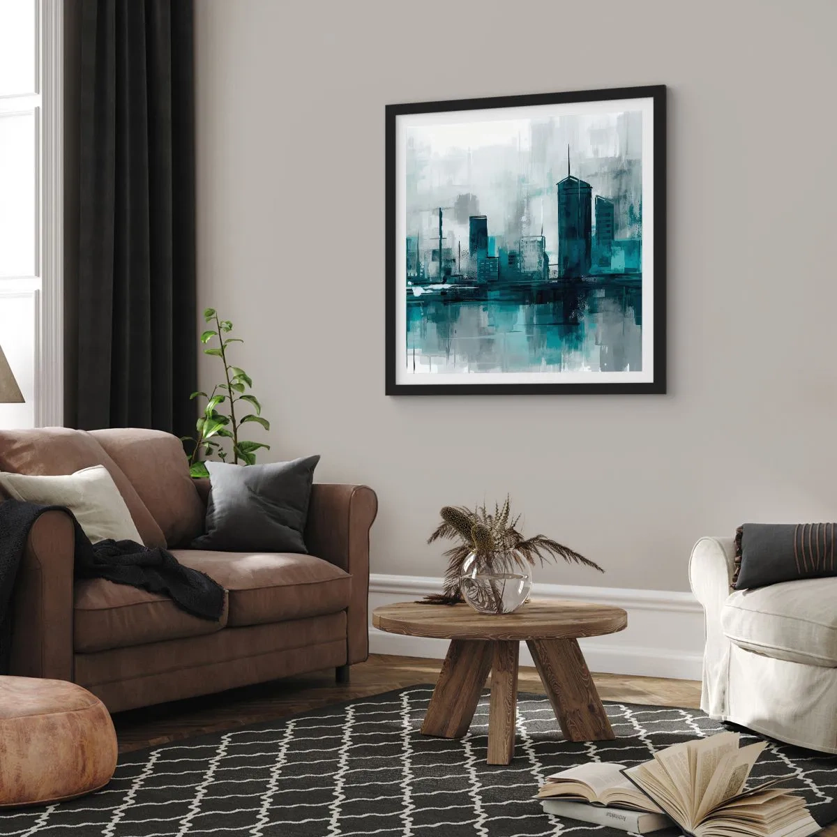 Poster în ramă neagră - Un oraș de culoarea ploii - 60x60 cm