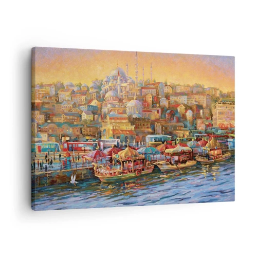 Tablou pe pânză Canvas - Panoramă pitorească a Istanbulului cu vedere la golf și oraș - 70x50cm - O poveste din Istanbul - Decorațiune modernă pentru perete pentru living și dormitor ARTTOR