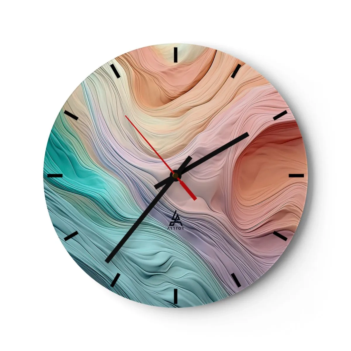 Ceas de perete - Ceas pe sticlă - Straturi colorate care seamănă cu un peisaj marțian - 30x30cm - Valul curcubeu - Decorațiune modernă pentru perete pentru living, bucătărie și dormitor ARTTOR