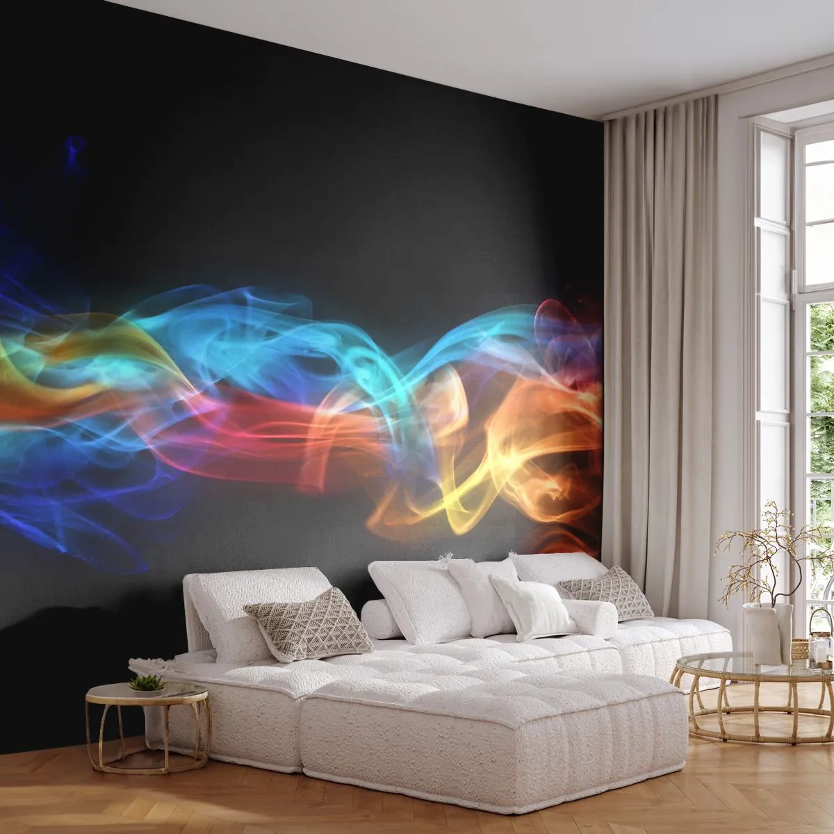 Tapet Premium Canvas - Dansul curcubeului în brumă - Abstracția, Grafică, Flăcări colorate - 250x175 cm
