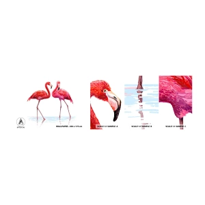 Mostră tapet autocolant Deluxe Sticker - Pink randez-vous - Flamingos, Păsări, Bucată - 100x30 cm