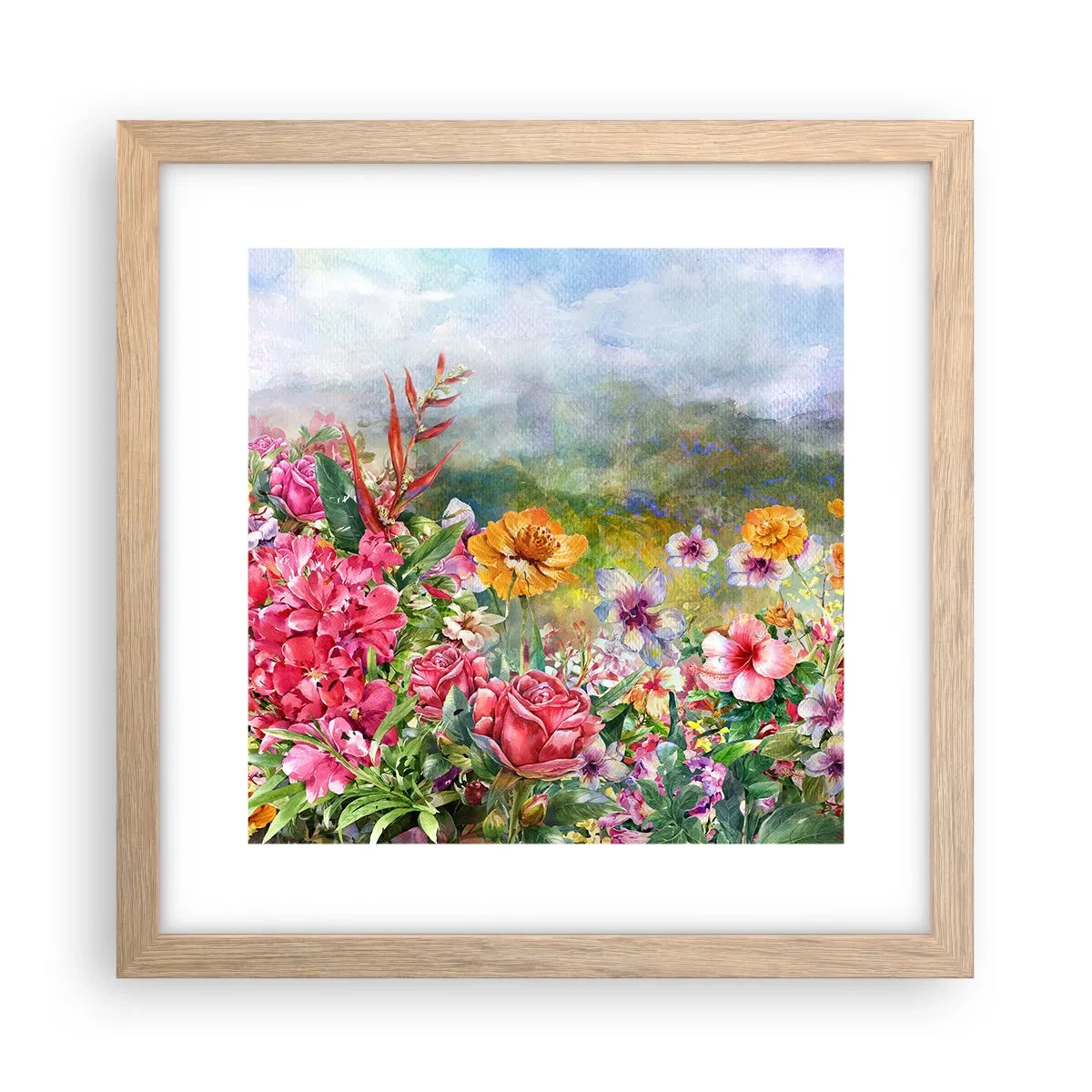 Poster în ramă de stejar deschis - O grădină înnebunită - 30x30 cm