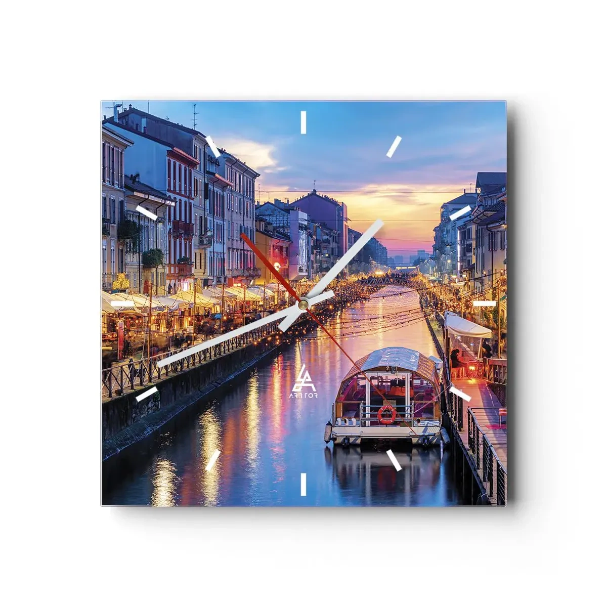 Ceas de perete - Ceas pe sticlă - O seară de lumină și distracție - 30x30 cm