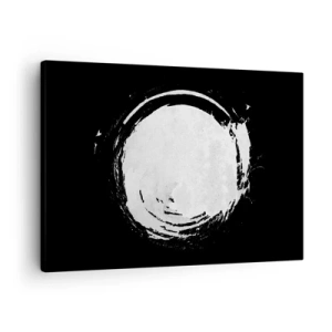 Tablou pe pânză Canvas - Un cerc alb pe fundal negru, într-un stil minimalist. - 70x50cm - O ieșire bună - Decorațiune modernă pentru perete pentru living și dormitor ARTTOR