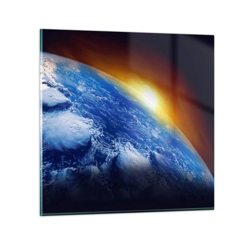 Tablou pe sticlă - Răsărit de soare deasupra planetei albastre - 60x60 cm