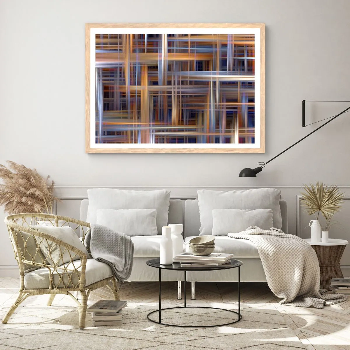 Poster în ramă de stejar deschis - Țesut din lumină - 100x70 cm