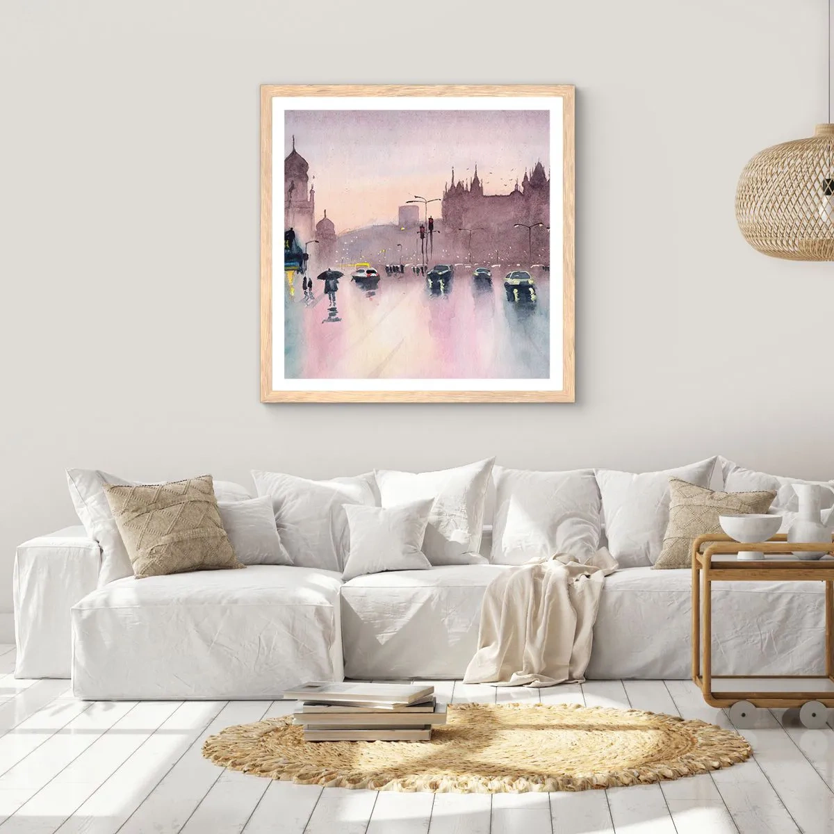 Poster în ramă de stejar deschis - Într-o ceață ploioasă - 40x40 cm