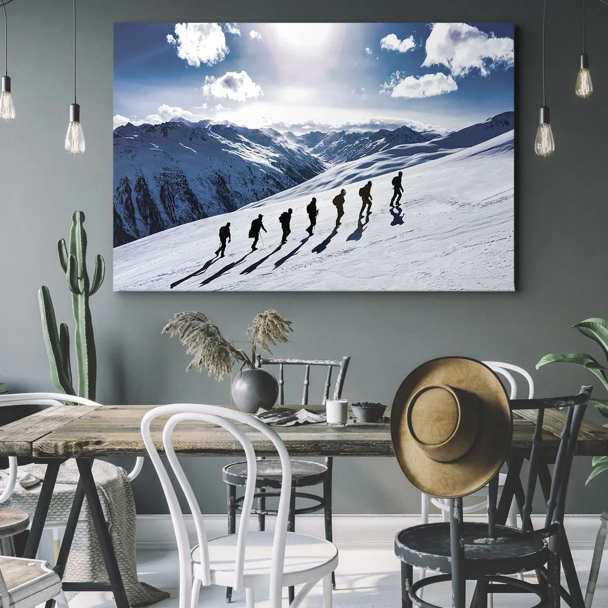 Tablou pe pânză Canvas - Un grup de alpiniști care urcă o pantă înzăpezită - 70x50cm - Echipa câștigătoare - Decorațiune modernă pentru perete pentru living și dormitor ARTTOR