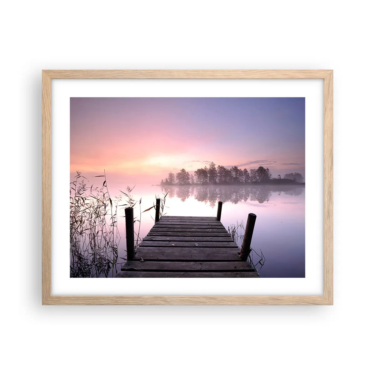Poster în ramă de stejar deschis - Din ceața de liliac... - 50x40 cm