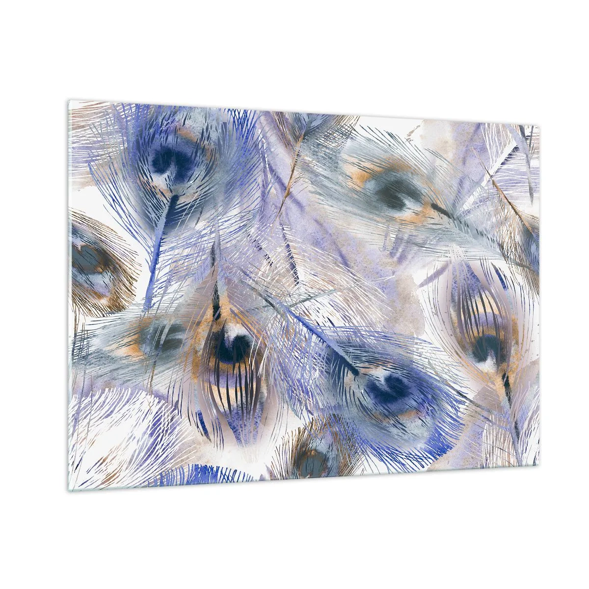 Tablou pe sticlă - Compoziția penelor de păun - 100x70 cm