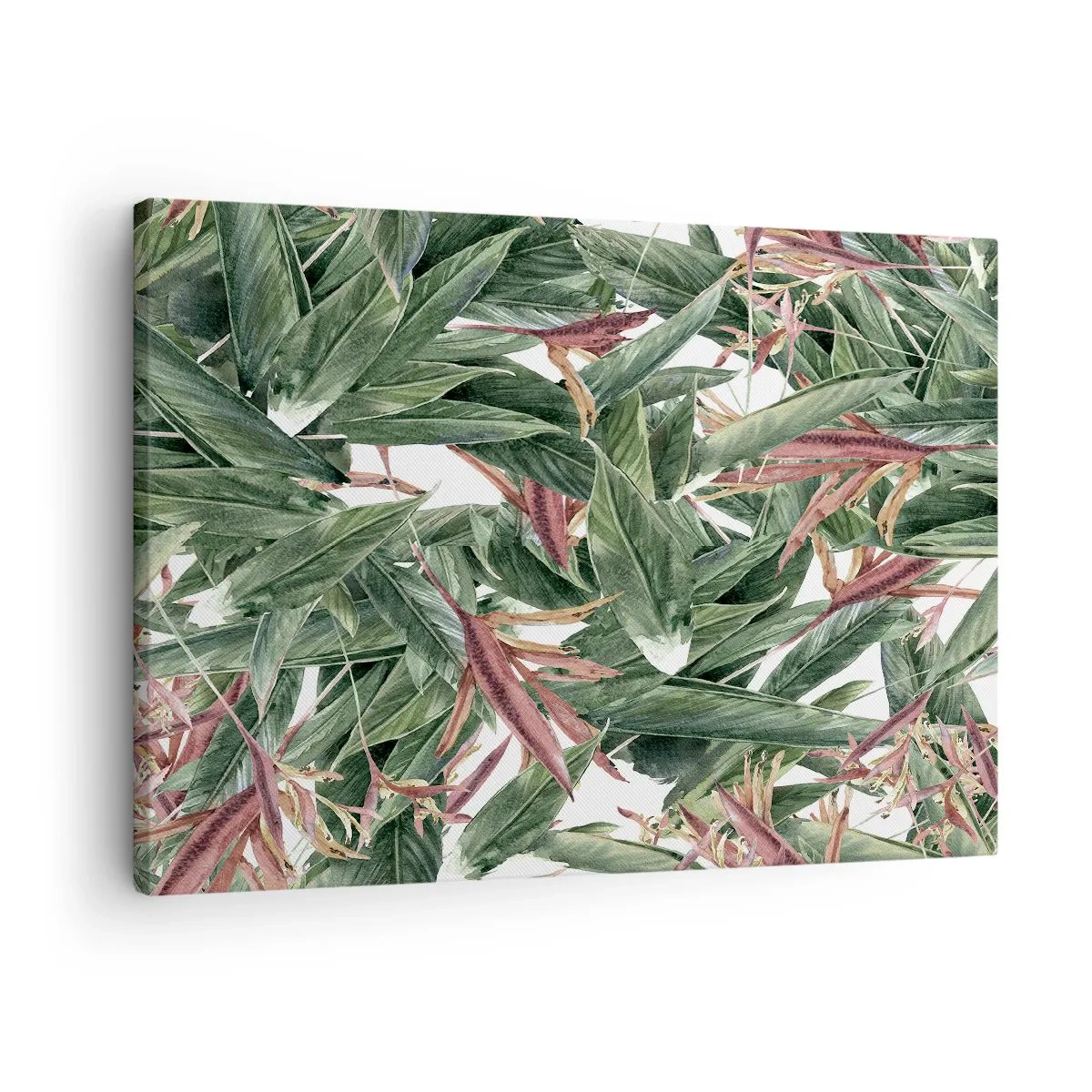 Tablou pe pânză Canvas - Un motiv decorativ de frunze în nuanțe de verde și vișiniu pe un fundal deschis - 70x50cm - Tufișuri de smarald și liliac - Decorațiune modernă pentru perete pentru living și dormitor ARTTOR