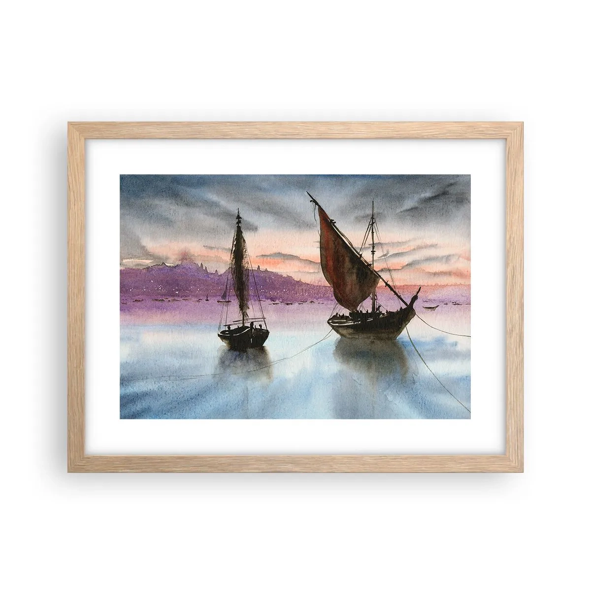 Poster în ramă de stejar deschis - O seară în port - 40x30 cm