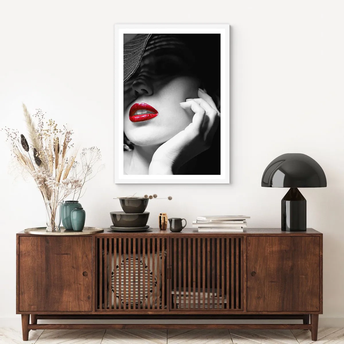 Poster în ramă albă - Studiu în stacojiu - 50x70 cm