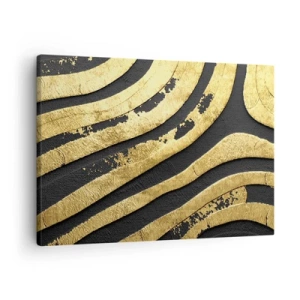 Tablou pe pânză Canvas - Valuri abstracte aurii pe fundal negru - 70x50cm - Totul curge - Decorațiune modernă pentru perete pentru living și dormitor ARTTOR
