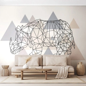Tapet Standard Eco - Desen geometric al unui rinocer pe un fundal de modele triunghiulare - 100x70cm - Structura forței - Decorațiune modernă pentru perete pentru living și dormitor ARTTOR