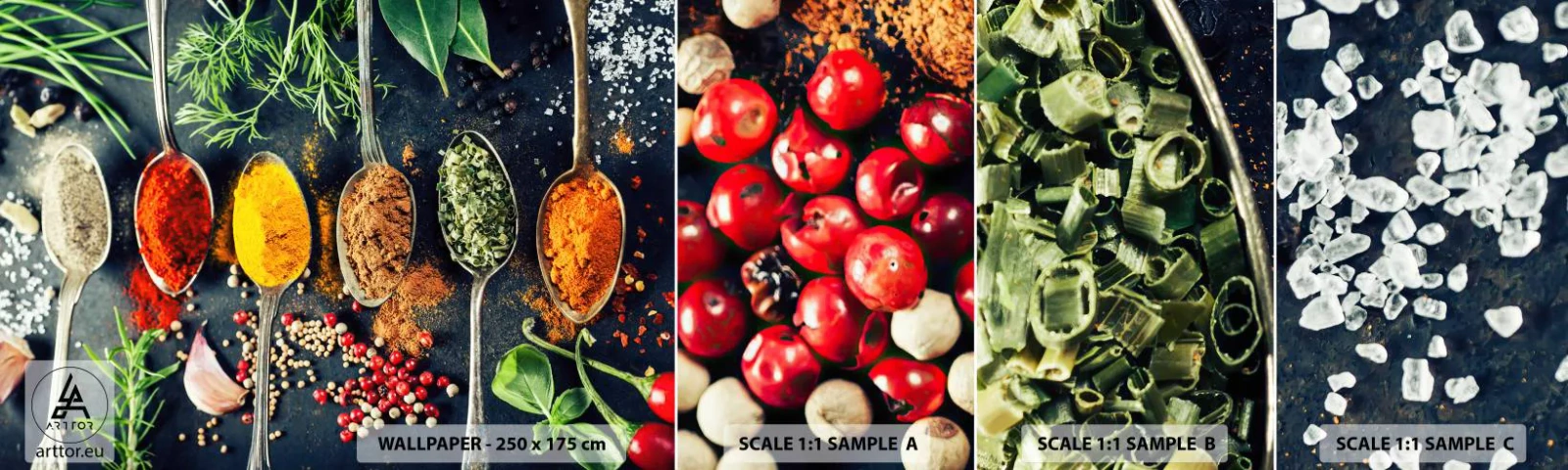 Mostră tapet autocolant Deluxe Sticker - Magie culinară - Condimente, Ierburi, Bucătărie - 100x30 cm