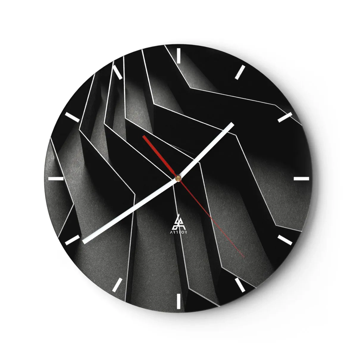 Ceas de perete - Ceas pe sticlă - Structură alb-negru cu efect de lumină spațială - 30x30cm - Ordinea spațială - Decorațiune modernă pentru perete pentru living, bucătărie și dormitor ARTTOR