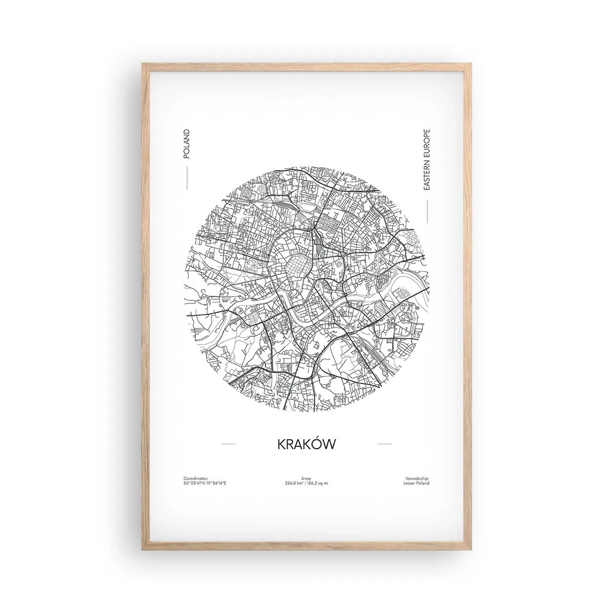 Poster în ramă de stejar deschis - Anatomia Cracoviei - 61x91 cm