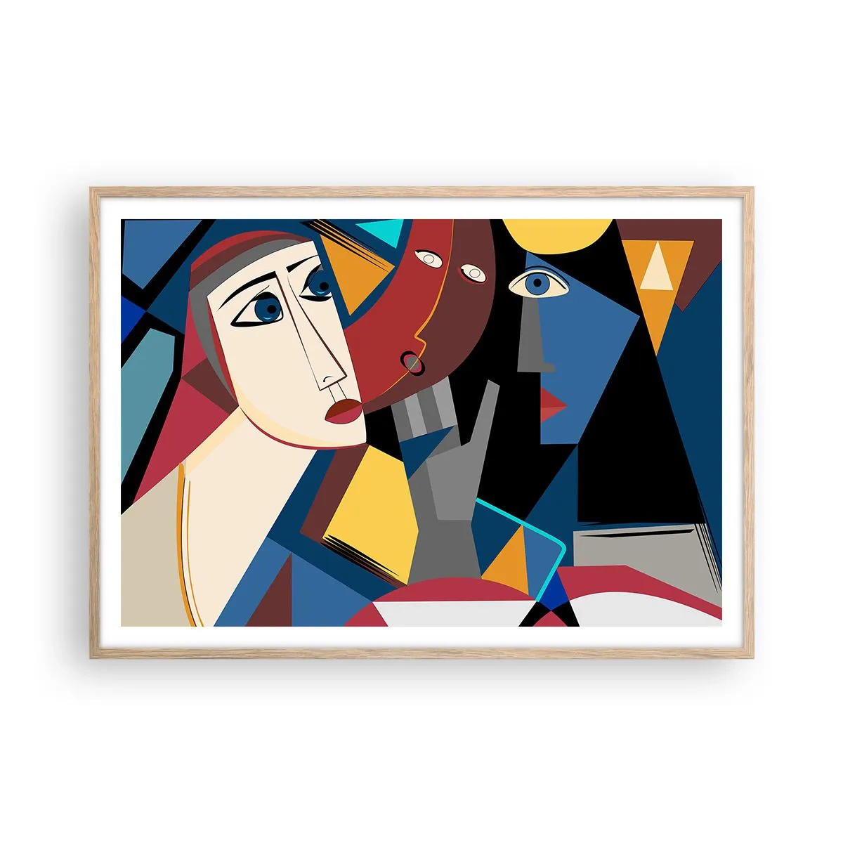 Poster în ramă de stejar deschis - Discuția cubiștilor - 100x70 cm