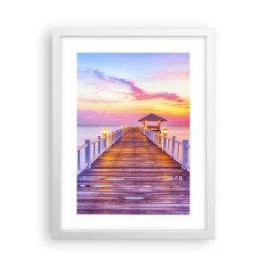 Poster în ramă albă - Tăcerea serii în liliac-auriu - 30x40 cm