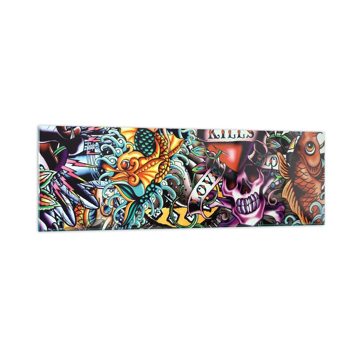 Tablou pe sticlă - Visul unui artist tatuator - 160x50 cm