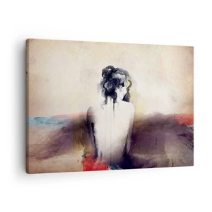 Tablou pe pânză Canvas - Un portret subtil al unei femei într-un stil artistic - 70x50cm - Linii moi, forme ovale - Decorațiune modernă pentru perete pentru living și dormitor ARTTOR