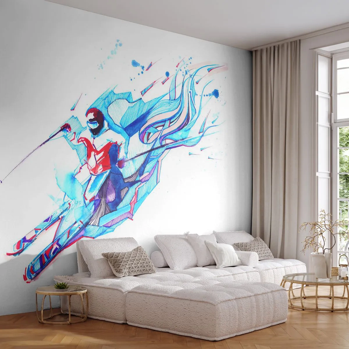 Tapet Autoadeziv Deluxe Sticker - Graba nebună după bucurie - Abstracția, Schiuri, Schior - 250x175 cm