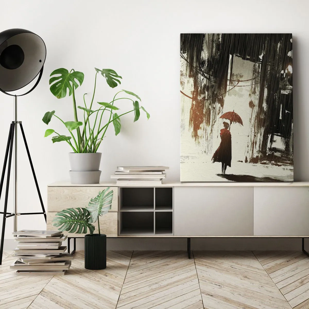 Tablou pe pânză - Poezia umbrelei roșii - 55x100 cm
