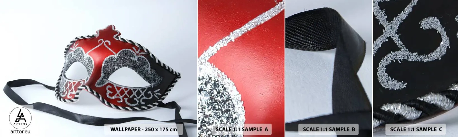 Mostră de Tapet Standard Eco - Invitație la bal - Mască venețiană, Veneția, Carnaval - 100x30 cm