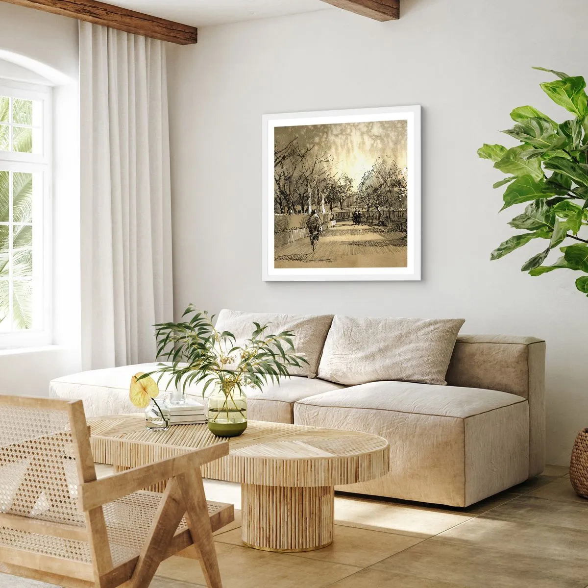 Poster în ramă albă - Un moment reținut cu pene - 50x50 cm