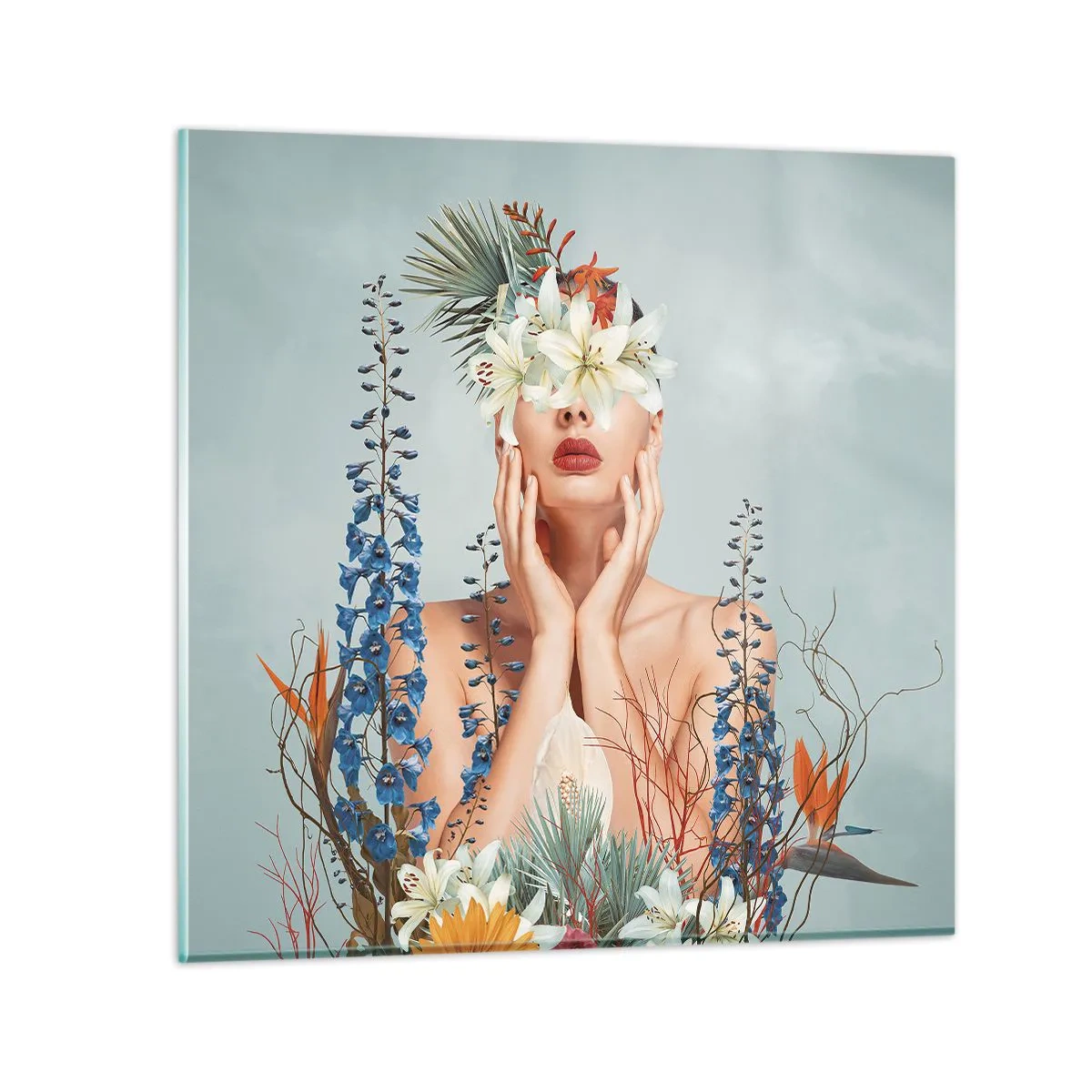 Tablou pe sticlă - Femeia floare - 50x50 cm
