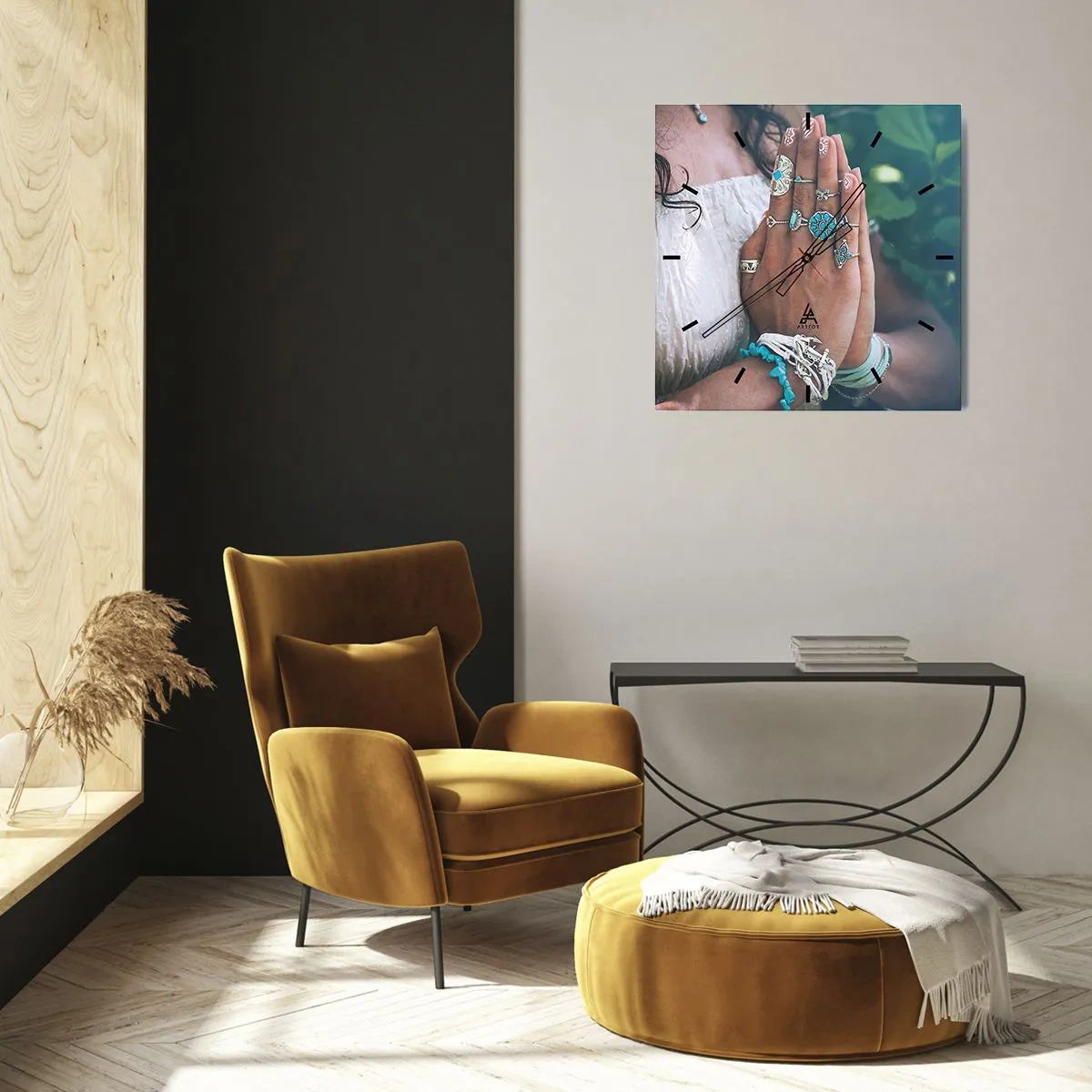 Ceas de perete - Ceas pe sticlă - Bine ați venit în centrul ființei - 40x40 cm