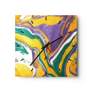 Ceas de perete - Ceas pe sticlă - Valuri de culoare - 40x40 cm