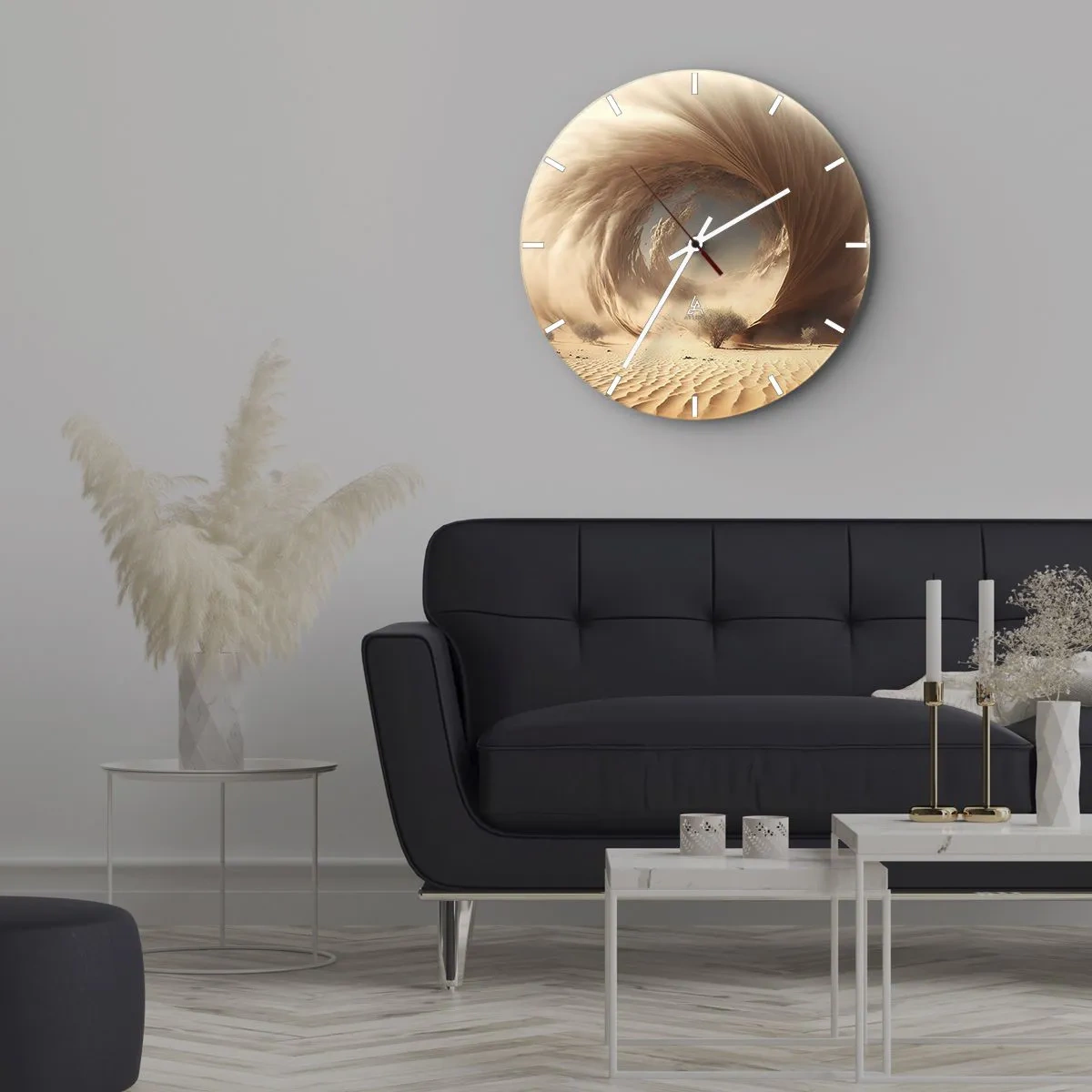 Ceas de perete - Ceas pe sticlă - Un peisaj deșertic cu o structură învolburată asemănătoare unui portal - 30x30cm - Portal deschis - Decorațiune modernă pentru perete pentru living, bucătărie și dormitor ARTTOR