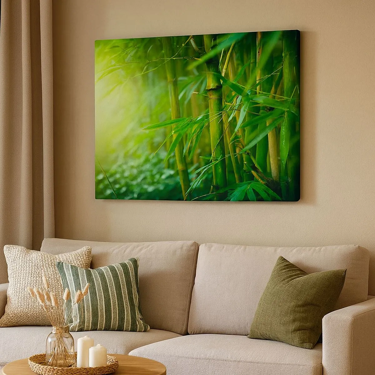 Tablou pe pânză Canvas - Pădure verde de bambus în lumină blândă - 70x50cm - Cunoașteți verdeața în sine - Decorațiune modernă pentru perete pentru living și dormitor ARTTOR