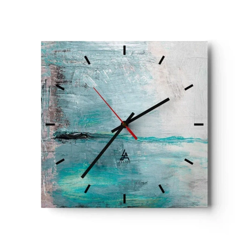 Ceas de perete - Ceas pe sticlă - Orizontal în albastru - 30x30 cm