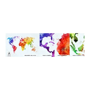 Mostră tapet autocolant Deluxe Sticker - Toate culorile lumii - Harta lumii, Grafică, Continente - 100x30 cm