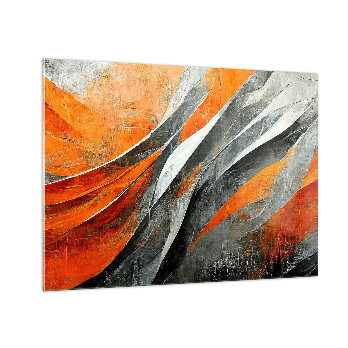Tablou pe sticlă - Dungi abstracte în nuanțe de portocaliu și gri - 70x50cm - Căldură și frig - Decorațiune modernă pentru perete pentru living și dormitor ARTTOR