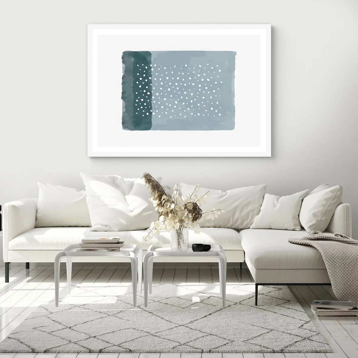 Poster în ramă albă - Crescute pe albastru - 70x50 cm